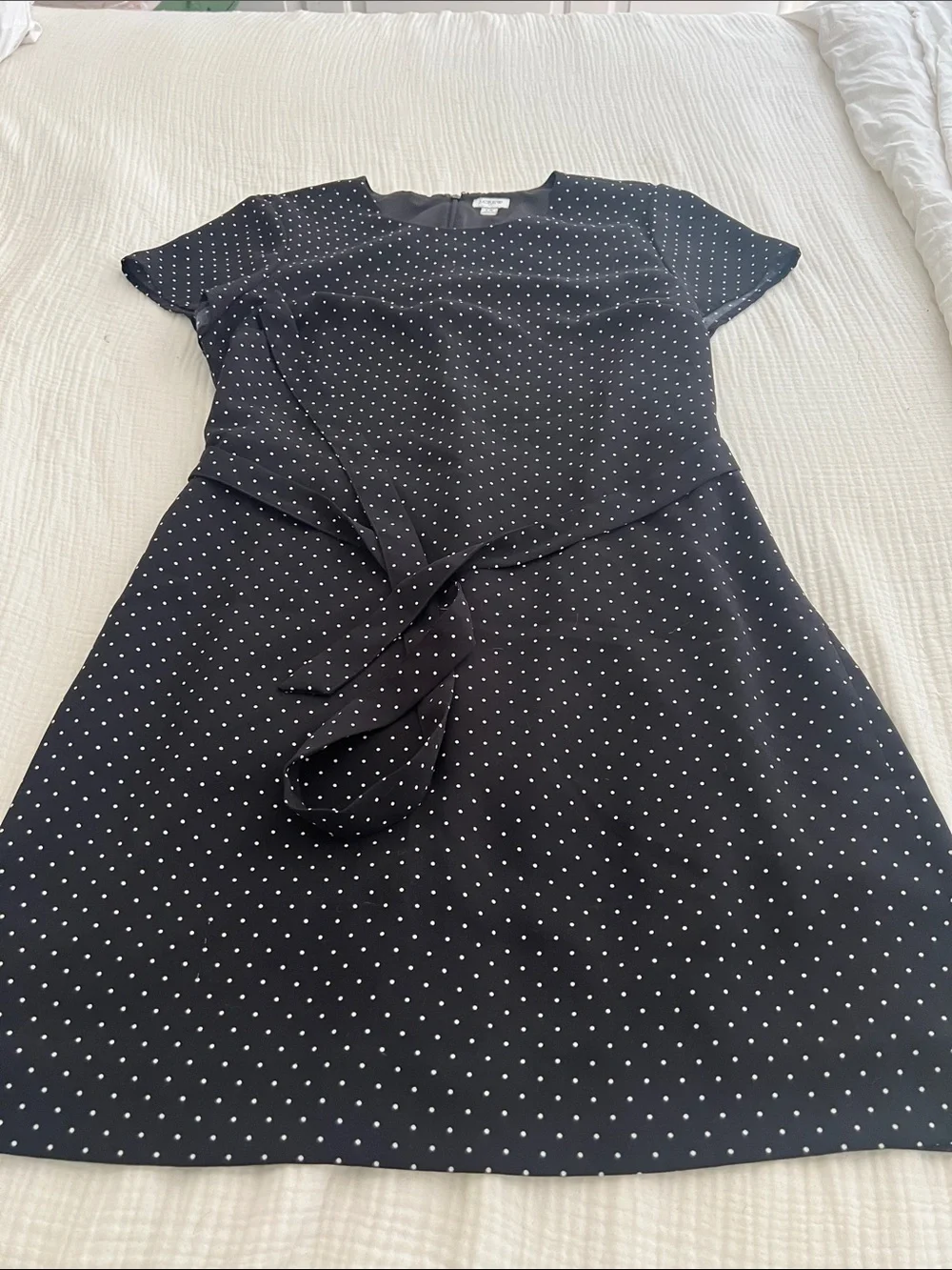 J. Crew Black Polka Dot Mini Dress with Tie Waist